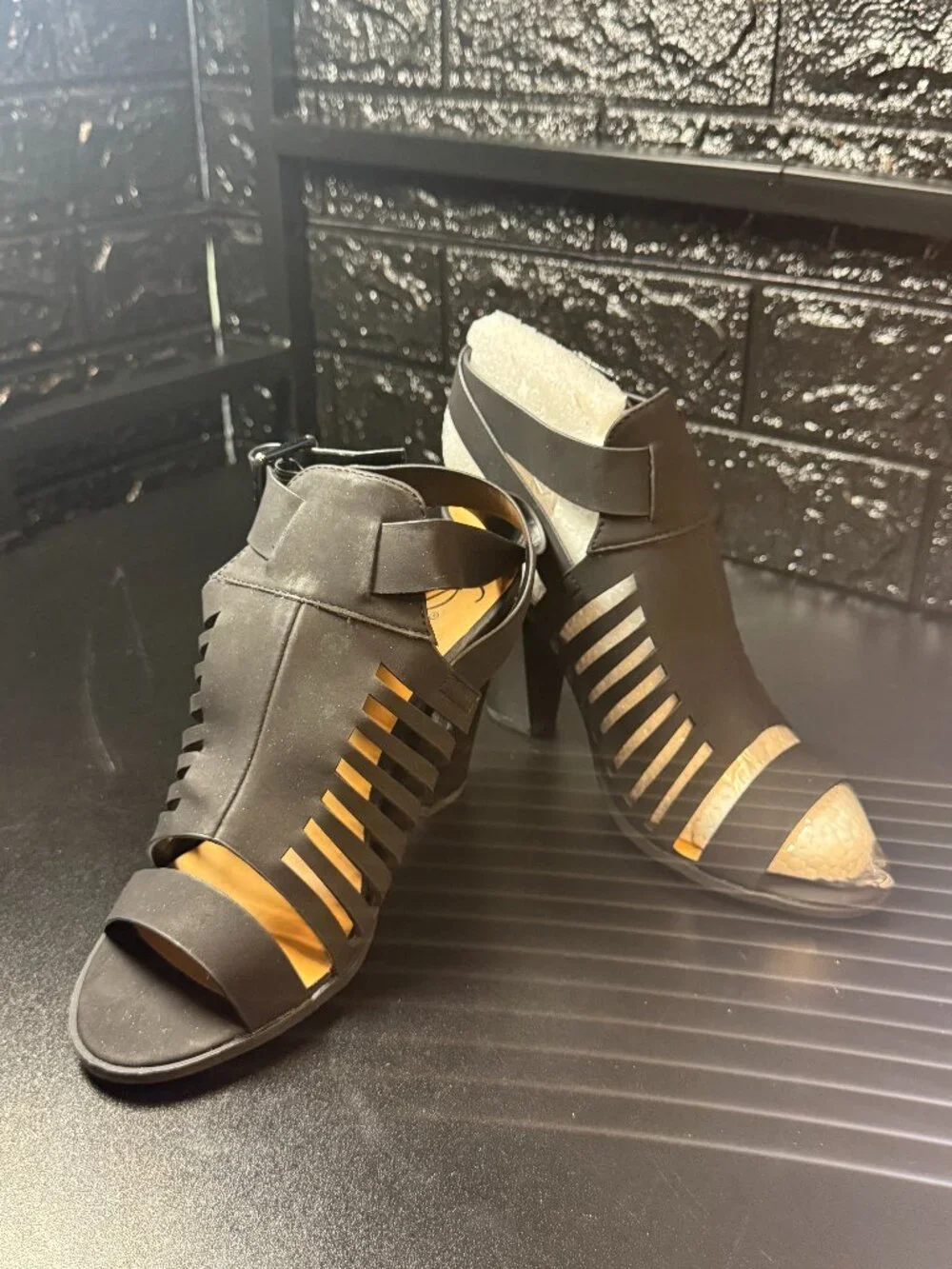 Soda Yummy Black Gladiator Block Heel Sandals | Cutout Ankle Strap